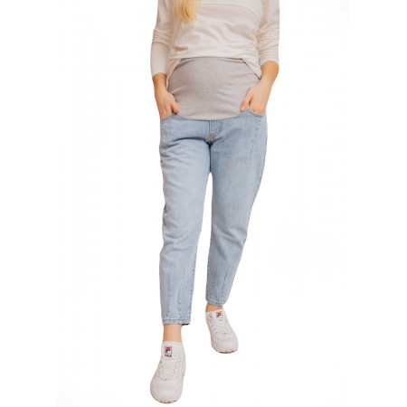 Мом джинсы для беременных (низ рубчик) Голубые